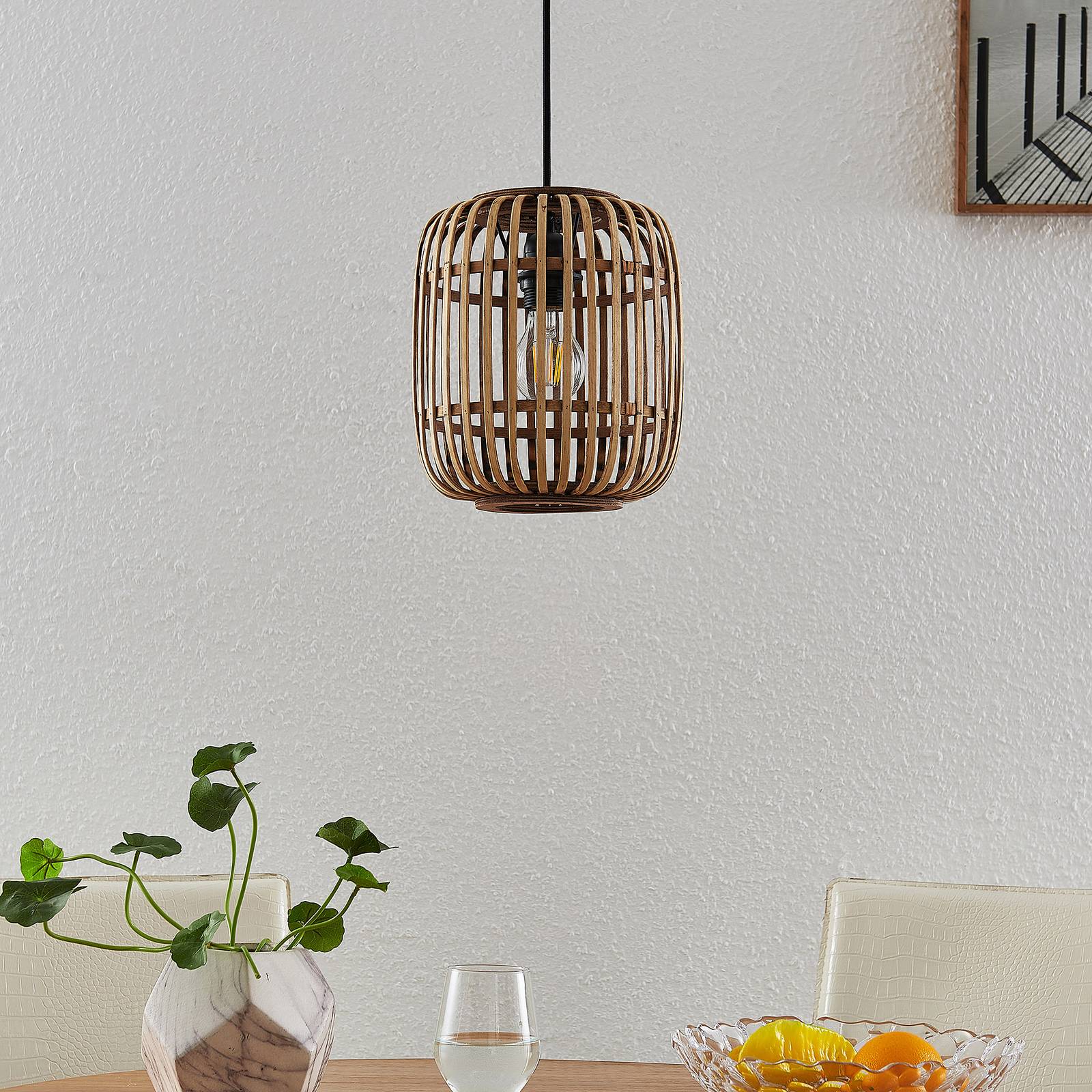 Wooden Pendant Light Canyana Lindby, dimmable, Light wood, Living / Dining Room, Wood, Country House / Rustic, Ceiling Light