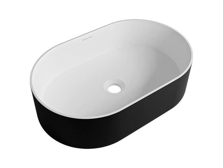 Dieter Knoll Waschbecken, Schwarz, Weiss, Stein, 55x14x35 cm, Made in EU, Permanentablauf notwendig, Waschbecken ohne Überlaufloch, Badezimmer, Waschbecken & Armaturen, Waschbecken