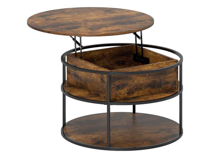 Homcom Couchtisch höhenverstellbar Wohnzimmertisch mit Ablagefläche, Braun, Metall, 80x61.5x80 cm, Wohnzimmer, Wohnzimmertische, Couchtische