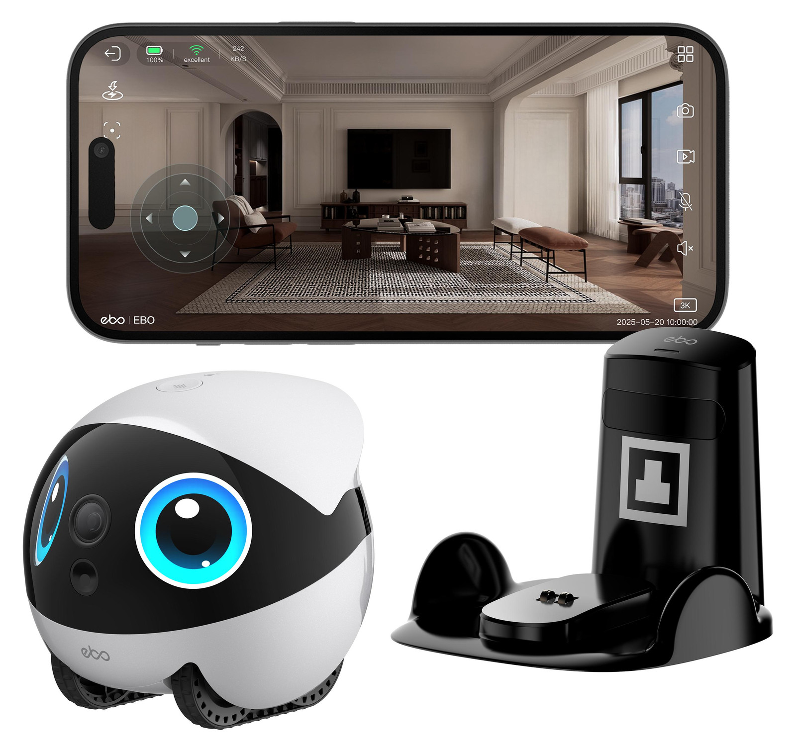 Enabot EBO Air 2 Plus W Mobiele IP-bewakingscamera met WLAN voor binnenshuis