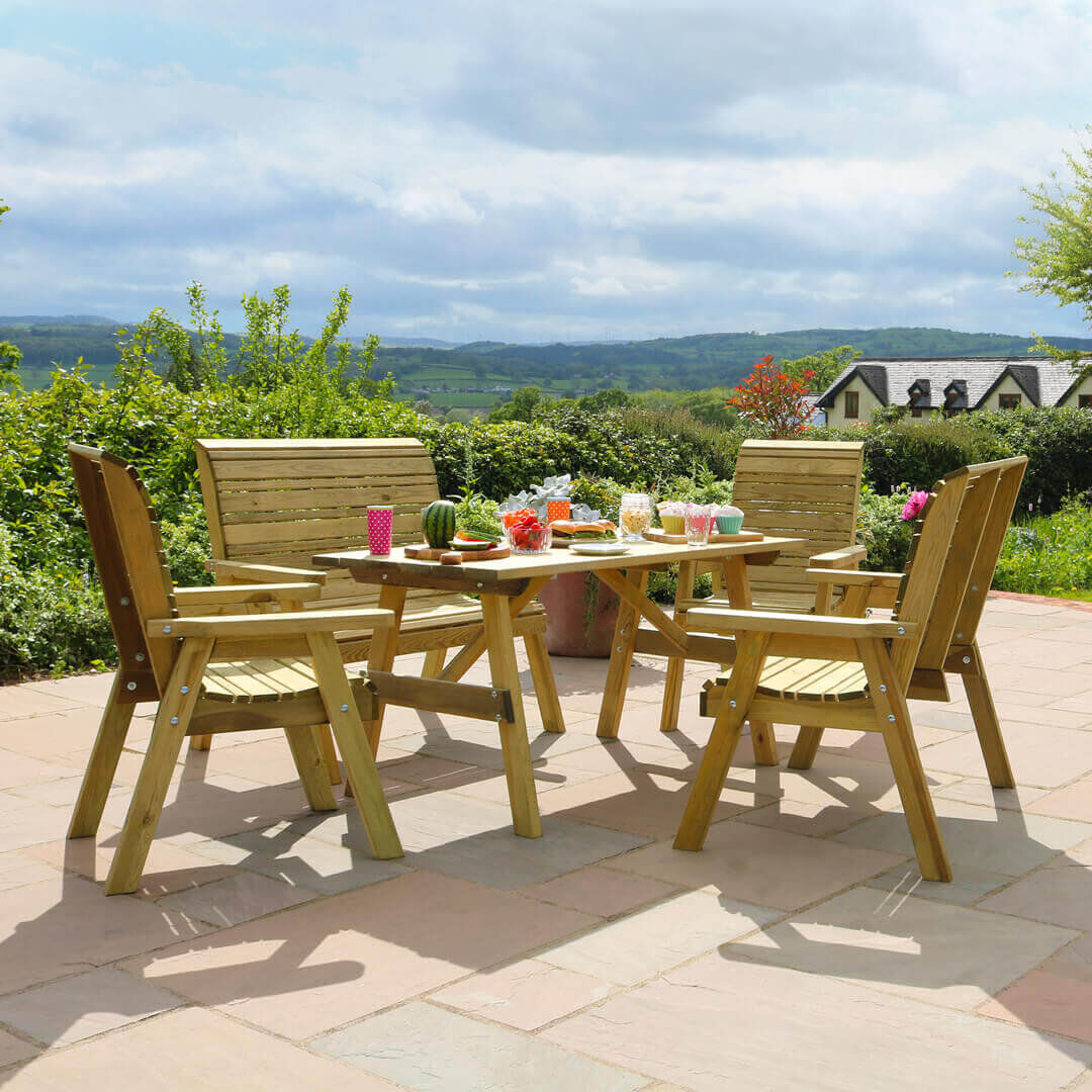 Alpen Home Strait 6 - Person Solid Wood Patio Dining Set Rectangular Table Brown 6