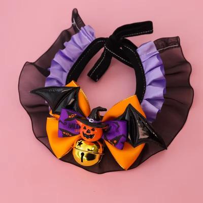 Inspire Curations Halloween Pet Collar Bandana With Pumpkin Bow, Lace Trim & Bat Wings (Adjustable Sizes) pumpkin Bow s