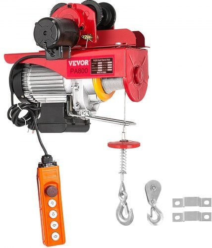 VEVOR Elektrische Lier met Afstandsbediening, 1300W, 800 kg, 12 m Stalen Kabel, Rood