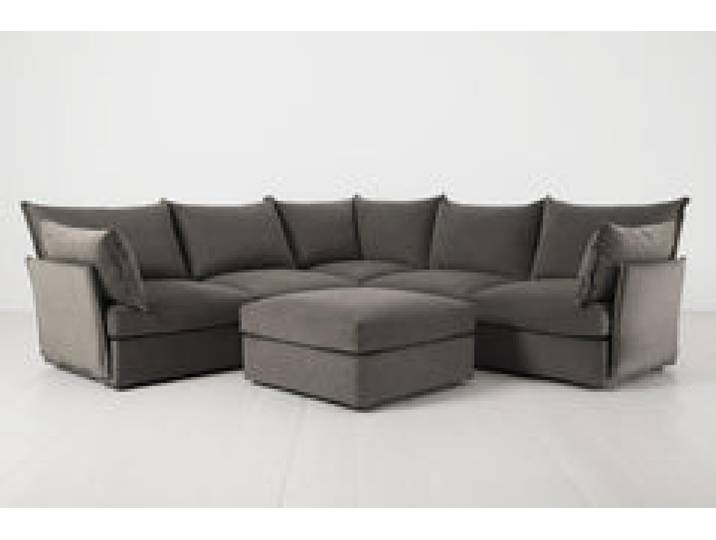 Ecksofa Model 06 mit Polsterhocker, Elefantengrau