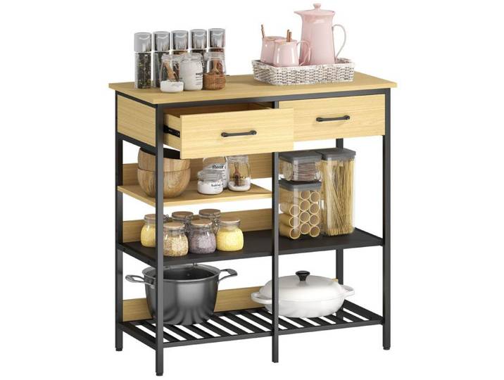 CollaHausse Buffet Commode 2 Tiroirs 3 Étagères Ouvertes pour Cuisine Salon 90x40x91 cm Bois Naturel