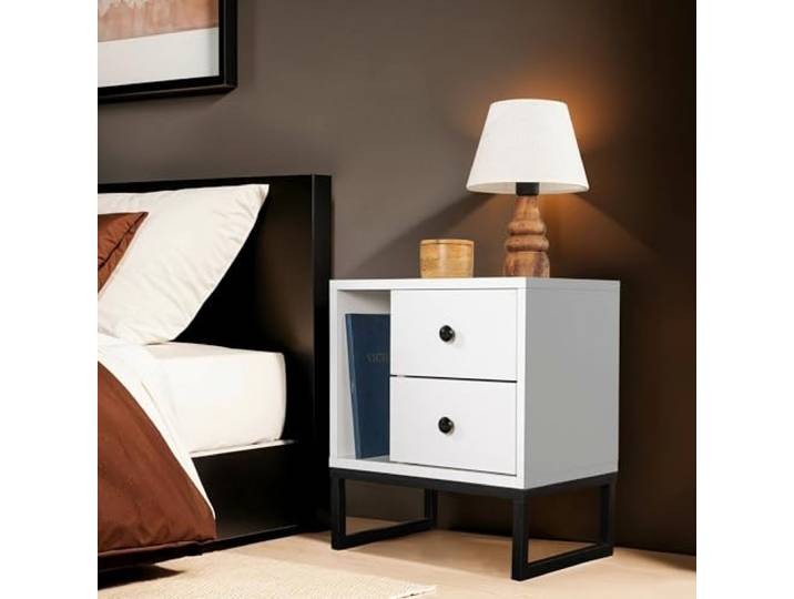 Dmora Nachttisch Predazzo 45,2x29,5x50 cm Weiß, 1 Fach 2 Schubladen