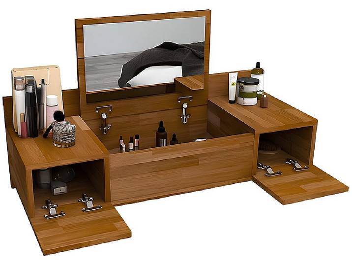 Xlmoebel Schminktisch Brauner Schminktisch mit Spiegel und geräumiger Kommode (Schminktisch), Hergestellt in Europa