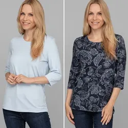 DENIM & CO. 2 Shirts 3/4-Arm Rundhalsausschnitt uni und bedruckt