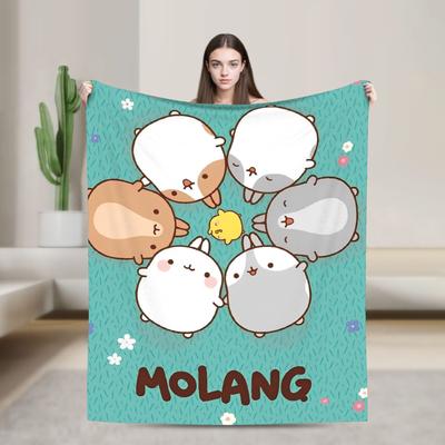 Shop Station Molang & Piupiu Flannel Throw Blanket Soft Cozy Cartoon Fleece Bed Throw For Sofa, Travel & Bedroom 2 29.92 40.16 In