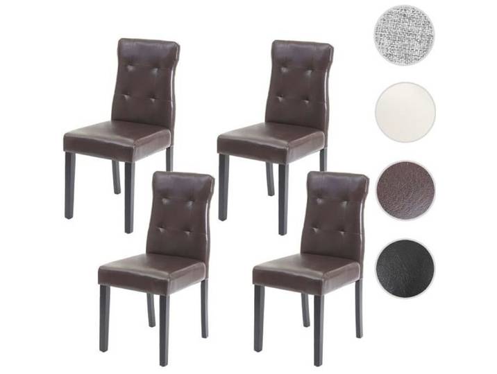 4x chaise de salle à manger HWC-E58 fauteuil ~ similicuir marron pieds foncés