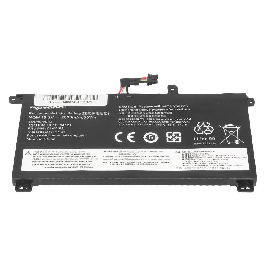 Movano Akku 01AV493 für Lenovo ThinkPad T570 T580 P51S (2000 mAh) (BT/LE-T580)