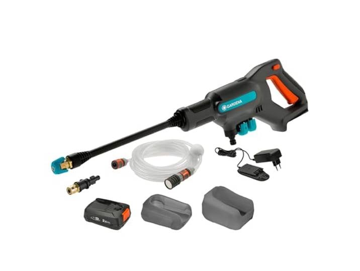 Gardena Nettoyeur moyenne pression sur batterie AquaClean 24/18V P4A - Kit prêt à l'emploi: Pression d’eau réglable\, Buses interchangeables\, 3 modes de nettoyage (14800-20)