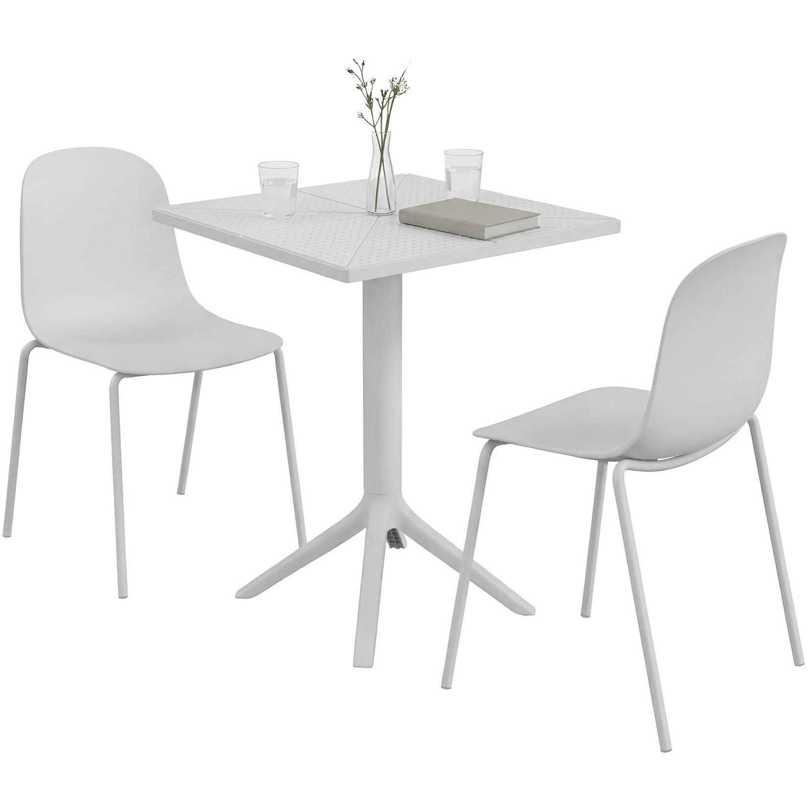 CLP Gartenmöbel-Set wetterfest Nerra, 2 Stapelstühle und quadratischer Gartentisch, ergonomisch, 3-teilige Sitzgruppe stapelbar