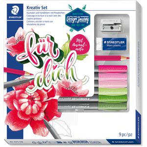 Staedtler Malset Brush Lettering Set Me Time, Brush-Pen, Buntstift, Radierer und Spitzer, 9-teilig