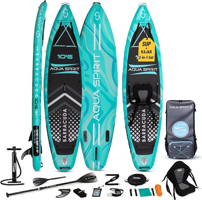 Sup Board mit Sitz | Kajak Aufblasbar Barracuda Stand Up Paddling Board 320x81x15cm Für Standup Paddle Board bis 150KG mit Sup Sitz, Doppelpaddel, Pumpe, Tasche & Zubehör Sup Set