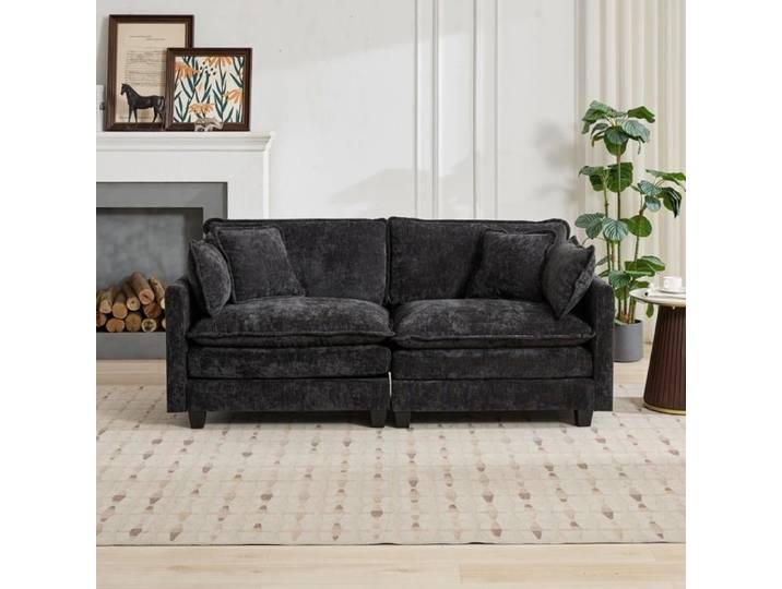 Canapé sectionnel - KOMHTOM - Cloud LoveSeat - 2 places - Tissu chenille noir - Coussin double couche