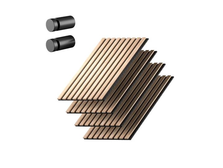 Vicco Akustikpaneel Sonoa, Eiche/Schwarz, 4er Set, Eichefarben, Schwarz, Rechteckig, 40x80x1.8 cm, Tapeten & Wandverkleidungen, Akustikpaneele