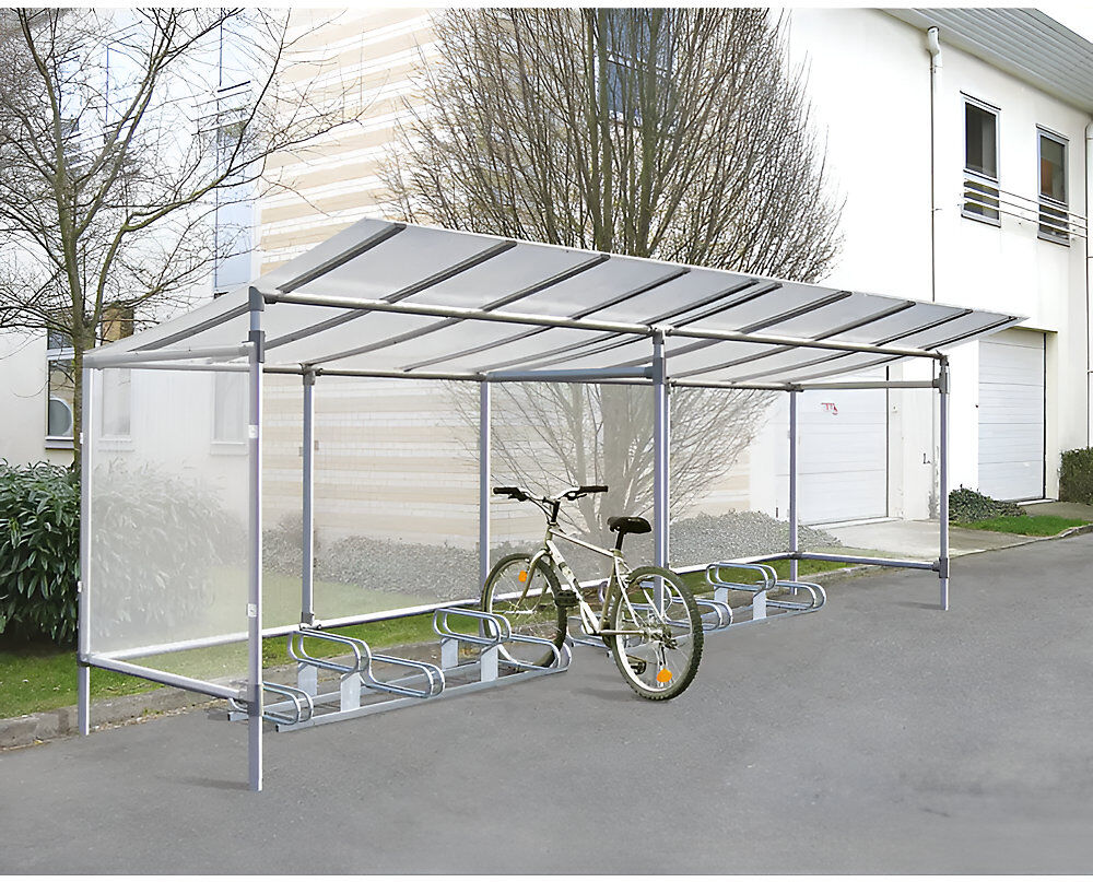 Fahrradüberdachung ECO, Grundmodell mit Rück- und Seitenverkleidung, Breite 2453 mm, silber PROCITY