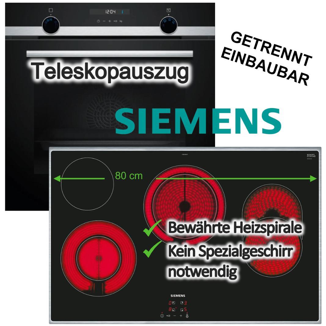 Herdset Siemens Backofen 3DHeißluft Hydrolyse Teleskopauszug+ Elektrokochfeld 80cm Zweikreiszone