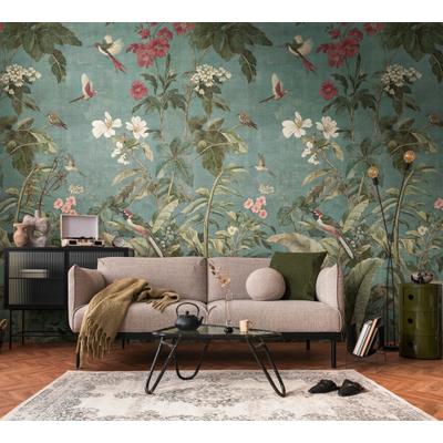 Fototapete LIVING WALLS "The Wall 4 Flowers – Vögel zwischen Pflanzen Vlies-Fototapete", bunt (blau), B:1,59m H:0m L:2,8m, Vinyl, Vlies, Tapeten, Vögel zwischen Pflanzen mit natürlicher Tiefenwirkung