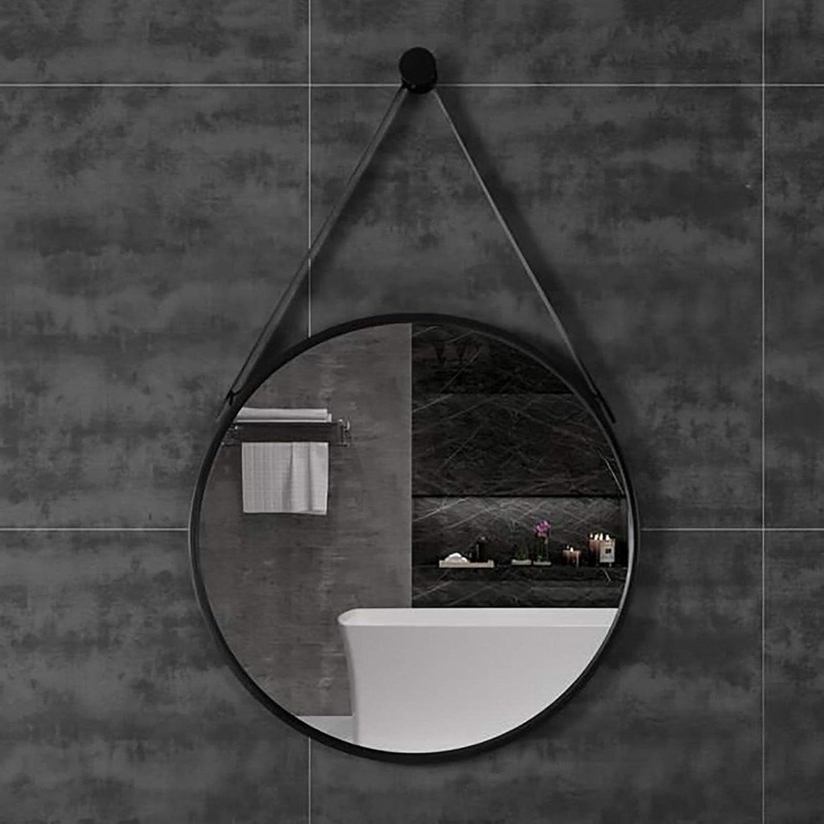 Hangende Ronde Spiegel met Zwart Smeedijzeren Frame voor Badkamer Decoratie