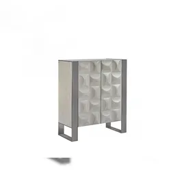 KAWOLA Highboard MARGO 2 Türen Ulme furniert grau Fuß Edelstahl gebürstet