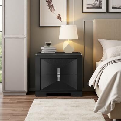 ZWYO HOSIMU "24"" MDF Nightstand with 2 Diamond-Shaped Drawers & Metal Handles & Silent Slides, Wide Side Table for Bedroom"