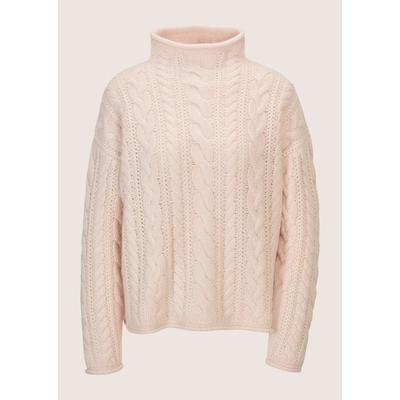 Longpullover MADELEINE "Strickpullover Stilvoller Grobstrickpullover mit Zopfmuster", Damen, Gr. 36/38, rosa (puderrosé), Obermaterial: 90% Schurwolle WV. 10% Kaschmir WS., Modern, Pullover Longpullover, Mit Zopfmuster