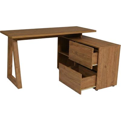 Eckschreibtisch JAHNKE "CLUB", braun (montana eiche, montana eiche, montana eiche), B:140cm H:76cm T:110cm, Tische, Eckschreibtisch, wechselseitig montierbar