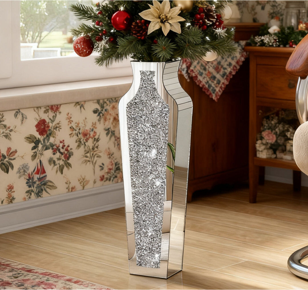 Blue Elephant Jasmic Mirrored Glass Flower Vase Floor Vase Crystal Modern Glam Decor 109cm/91.4cm/68cm/46cm Silver 46cm H × 13.8cm W × 8cm D