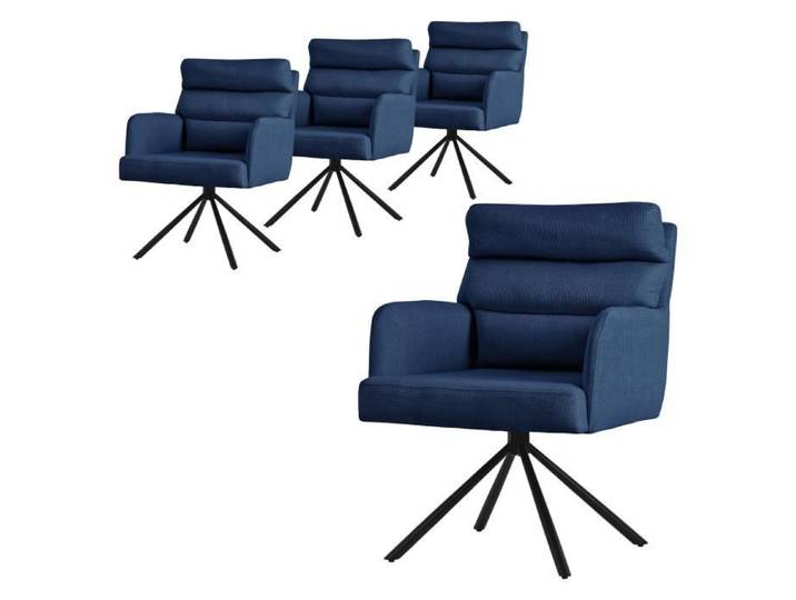 ML-Design 4x Chaise de Salle à Manger Bleu Foncé Pivotante Position Voiture Rembourrée Revêtement Polyester avec Accoudoirs Dossier