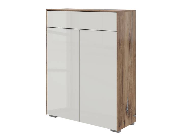 Commode Pewits 81 x 110 x 37cm Marron/Gris soie/Imitation chêne Havanna