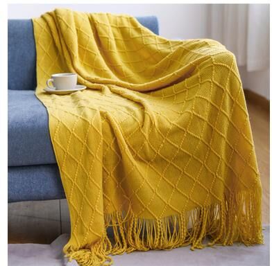 Shop Station Boho Woven Throw Blanket With Tassels Cozy Farmhouse Throw Blanket Jacquard Sofa Cover yellow 50 70.87 In