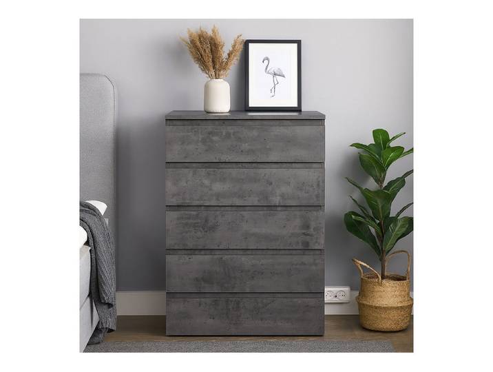 HTI-Living Kommode Kommode mit 5 grifflosen Schubladen Beton (Stück, 1 St., 1 Kommode), Anrichte Sideboard Schrank