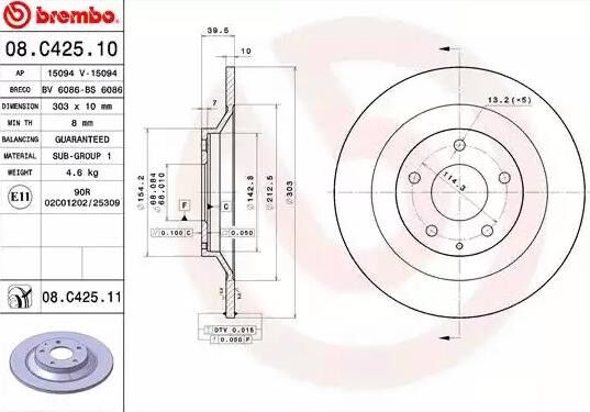 BREMBO 08.C425.11 Brake disc