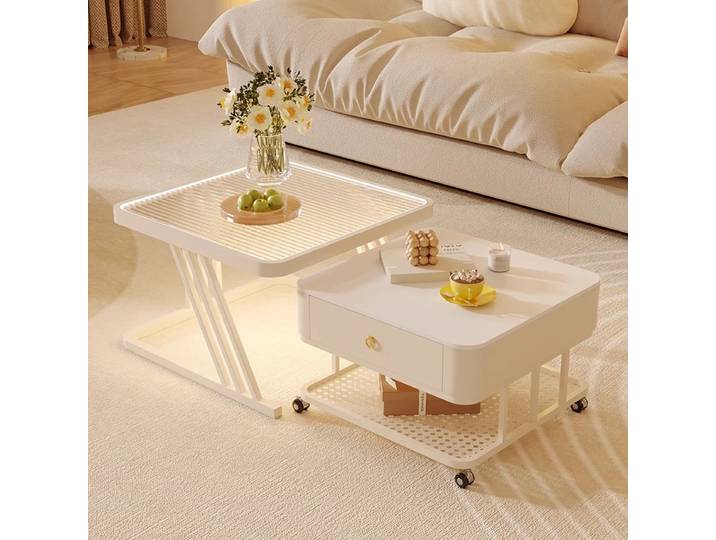 Table basse Vintage Premium, Design esthétique élégant, Table d'appoint Glam, rangement créatif, Table en acrylique, meubles de salon
