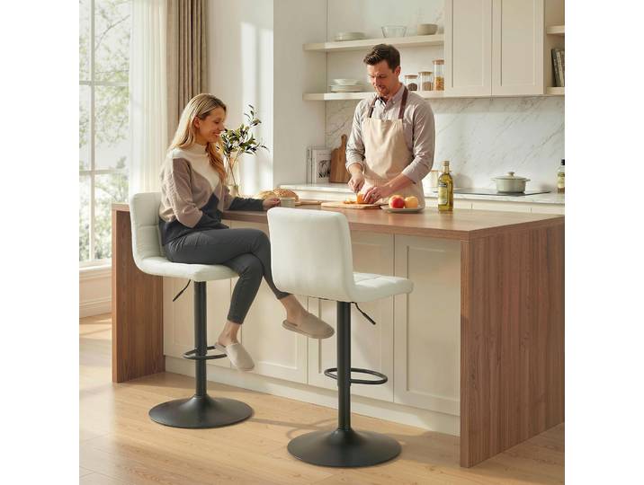 HOMCOM Lot de 2 Tabourets Bar Réglables Cuir PU Crème Acier
