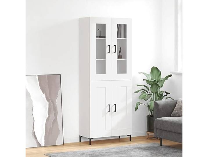 Jkghdrt Highboard Weiß 69,5x34x180 cm Holzwerkstoff mit Metallfüßen Viel Stauraum, glatte Oberfläche, Metallfüße, wandmontagesicherung, Holzwerkstoff