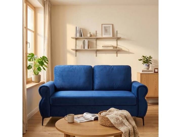 Canape 2 Places En Tissu Bleu Canape Fixe Compact FloraGrace Pour Salon Et Petit Espace Housses Amovibles 173.5x81x92cm