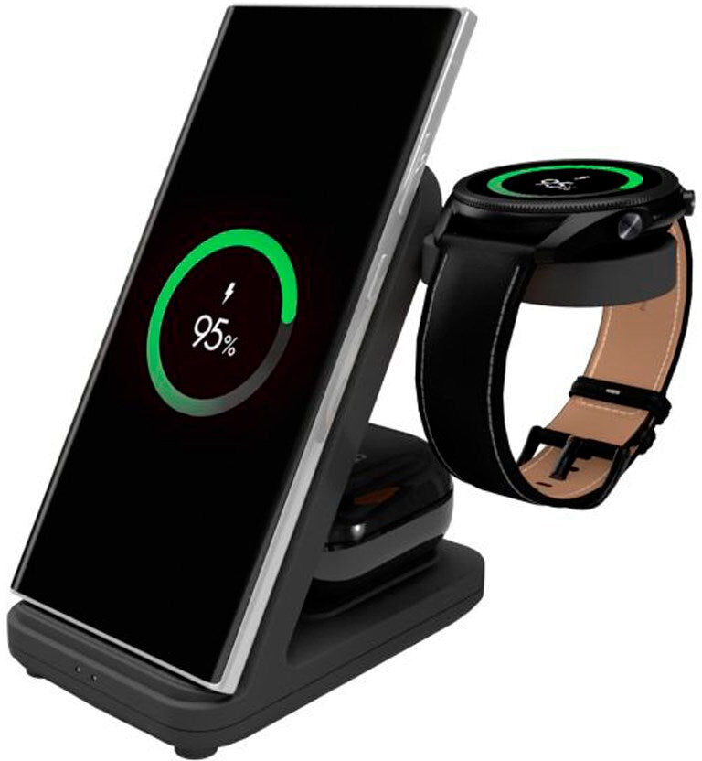 Fixed Trådløs 3-in-1 Opladningsstation til Samsung - Sort