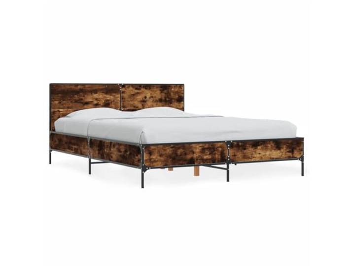 PUGYNBK Bettgestell aus technischem Holz, rauchige Eiche, 120 x 200 cm Lattenrost, Metallbeine, Rückenstütze, ohne Matratze