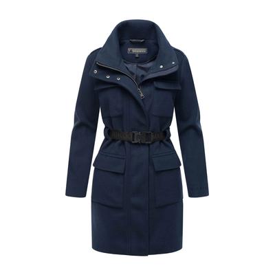 Kurzmantel MARIKOO "Tanokoo", Damen, Gr. L, blau (navy), 90% Polyester, 10% Viskose, Mäntel Kurzmantel, Eleganter Übergangsmantel mit großen Taschen und Stretch-Gürtel