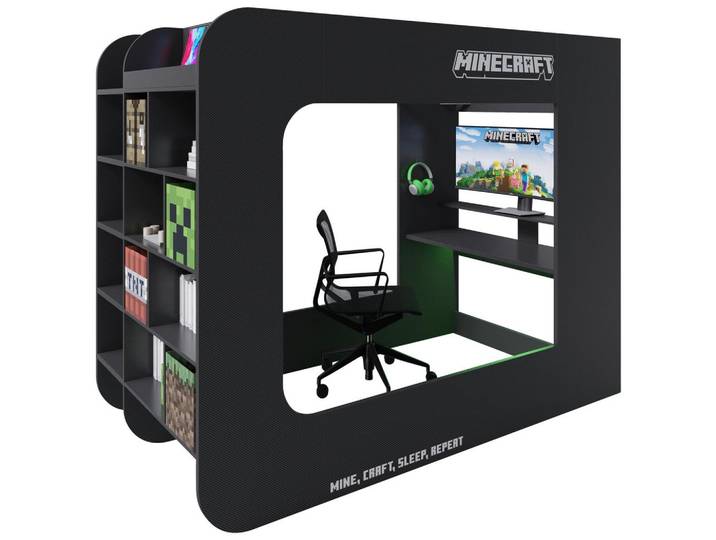 Hochbett Minecraft 120 cm mit Leiter & Beleuchtung Schwarz