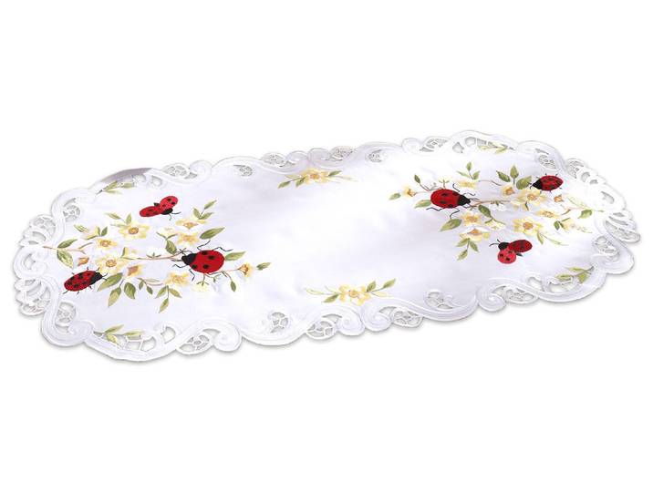 Tisch- und Raumdekoration mit niedlichen Marienkäfern, Creme, Größe 101 (Läufer oval, 40x 85 cm)