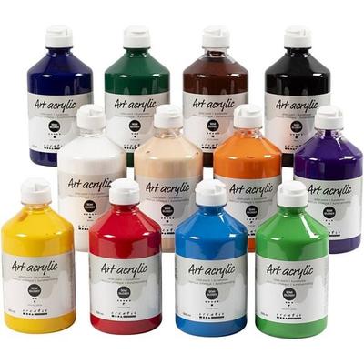 Creativ Company Acrylfarbe, Mattglänzend, Standard-Farben, 12x500 ml