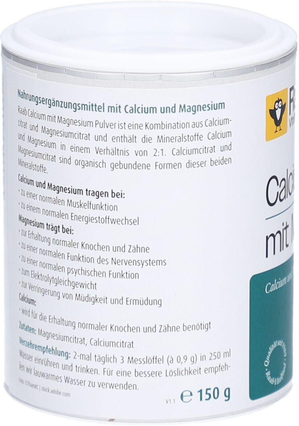Raab Vitalfood Calcium mit Magnesium Pulver 150 g