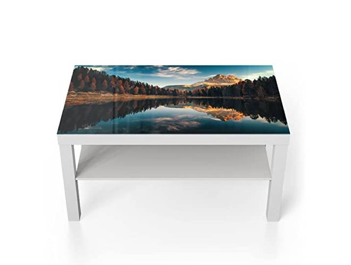 DEQORI Glastisch weiß groß 90x50 cm Motiv Lago Antorno Panorama ausgefallener Beistelltisch aus Glas Hochglanz Couchtisch fürs Wohnzimmer moderner Couch Tisch mit Design