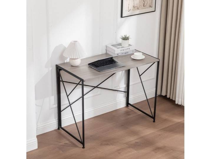 Bureau Pliable Gain de Place pour Petit Espace - MODENVIE - Montage Rapide MDF et Métal Naturel et Noir 99 × 50 × 75 cm