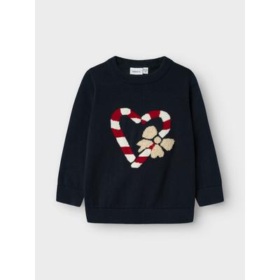 Weihnachtspullover NAME IT "NMFREAMO LS KNIT", Mädchen, Gr. 92, navy blazer, Strick, Obermaterial: 100% Baumwolle, Rundhals, Pullover Weihnachtspullover