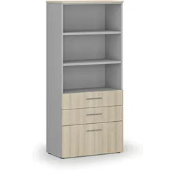 Büroschrank mit kombinierten Schubladen PRIMO GRAY, 800 x 420 x 1781 mm grau/Eiche natur